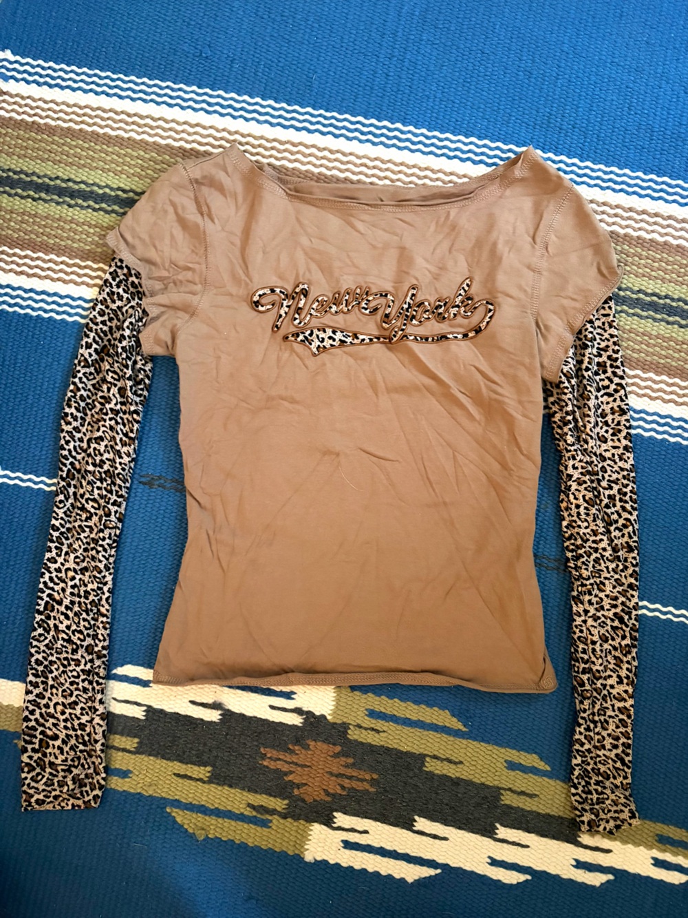 Tan Long-Sleeve Leopard Accent Top - New York Script